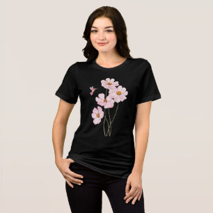 Kolibrie en roze kosmos Tri-Blend shirt