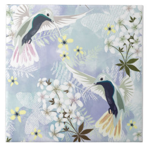 Kolibrie en witte bloemen tegeltje