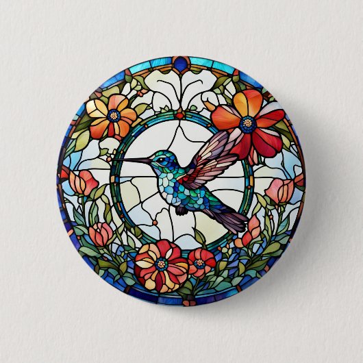 Kolibrie Faux Glas in lood Bird Ronde Button 5,7 Cm (Voorkant)