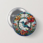 Kolibrie Faux Glas in lood Bird Ronde Button 5,7 Cm (Voorkant /achterkant)