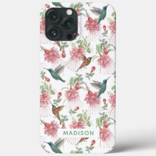 Kolibrie Fuchsia Waterverf Bloemstuk Persoonlijk iPhone 13 Pro Max Hoesje