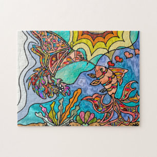 Kolibrie Goudvis Reflectie Fantasie Kunstpuzzel Legpuzzel