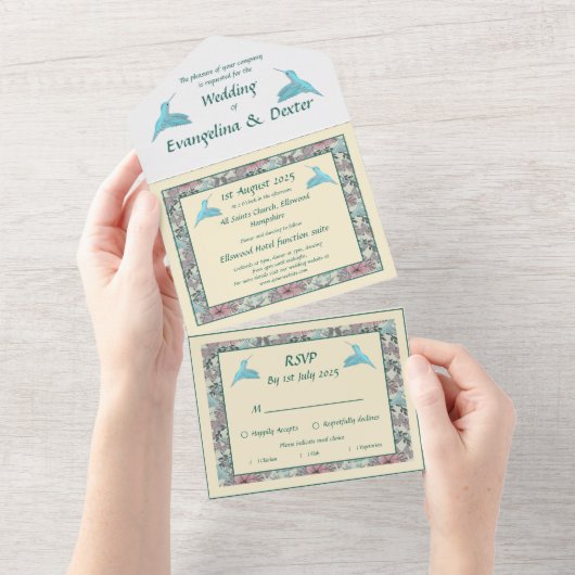 Kolibrie & Hibiscus All In One Uitnodiging (Afscheurbaar)