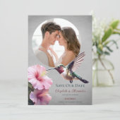 Kolibrie & Hibiscus Foto Opslaan van de Datum | Gr Aankondiging (Staand voorkant)