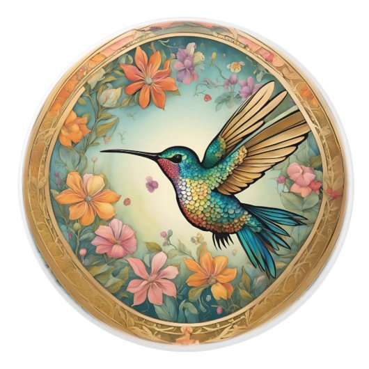 Kolibrie ingelijst en in vlucht keramische knop (Voorkant)