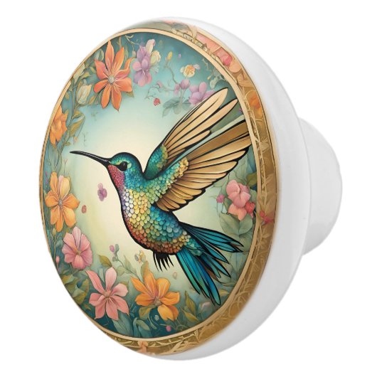 Kolibrie ingelijst en in vlucht keramische knop (Rechts)