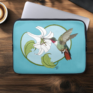 Kolibrie lelie Blauwe Art Nouveau Laptop Sleeve