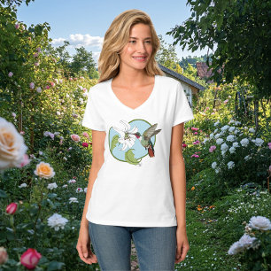Kolibrie lelie blauwe Art Nouveau  T-shirt