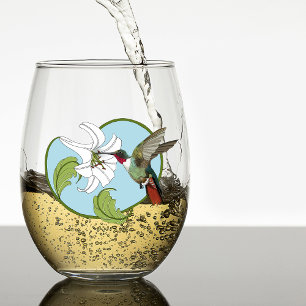 Kolibrie Lily Blue Art Nouveau Wijnglas Zonder Voet