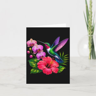 Kolibrie Met Hibiscus En Orchidee Bloemen Kaart