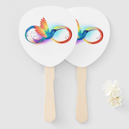 Kolibrie met oneindigheidssymbool en regenboog handwaaier (Voorkant en achterkant)