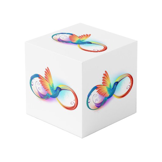 Kolibrie met oneindigheidssymbool en regenboog kubus (Voorkant hoekig)
