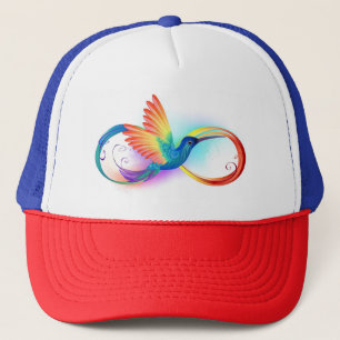 Kolibrie met oneindigheidssymbool en regenboog trucker pet