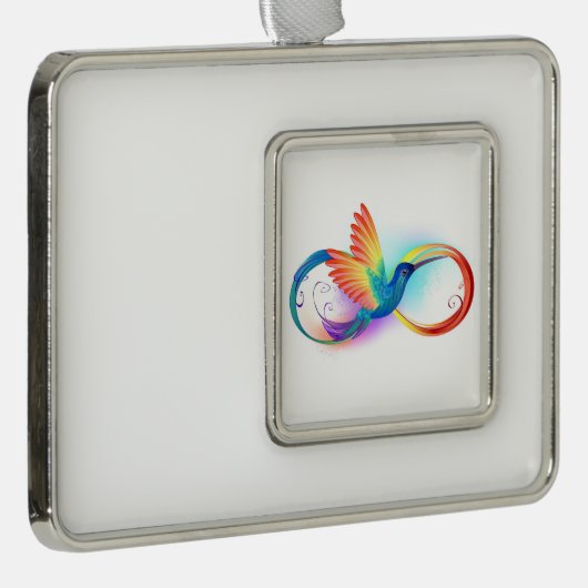 Kolibrie met oneindigheidssymbool en regenboog verzilverd kader ornament (Rechts)