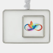 Kolibrie met oneindigheidssymbool en regenboog verzilverd kader ornament (Voorkant)