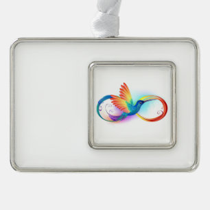 Kolibrie met oneindigheidssymbool en regenboog verzilverd kader ornament