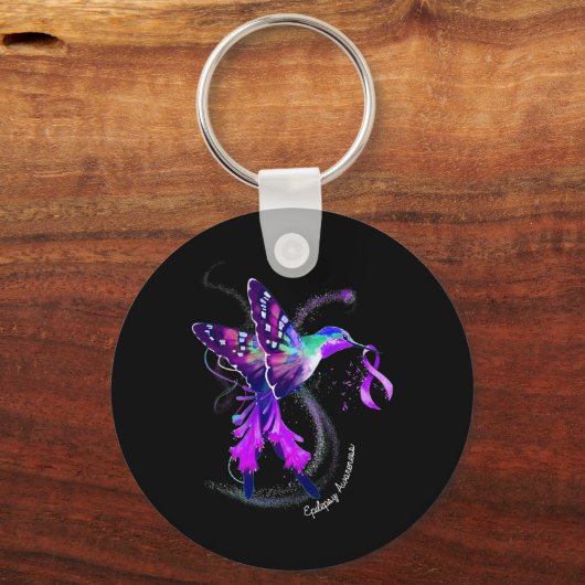 Kolibrie met Paarse lint Epilepsie Awarene Sleutelhanger (Voorkant)