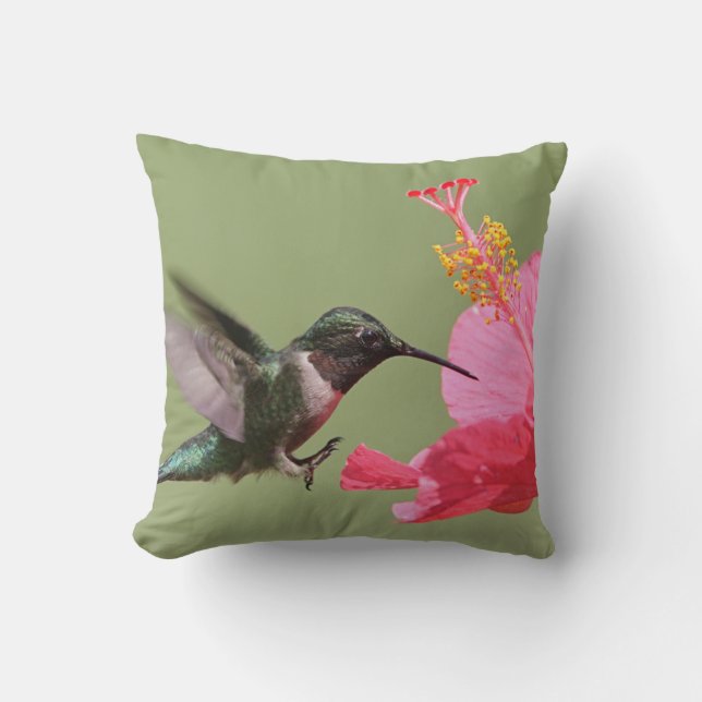 Kolibrie met roze hibiscus bloem kussen (Voorkant)