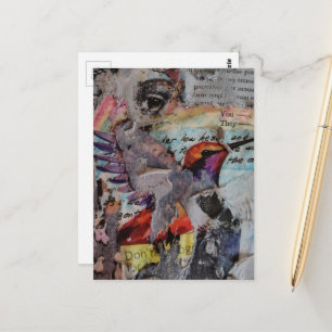 Kolibrie mixed media collage in uitvoering briefkaart