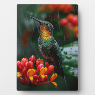 Kolibrie neergestreken op heldere bloem fotoplaat