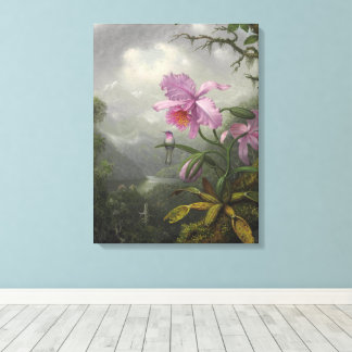 Kolibrie op een Orchidee Plant door MJ Heade Canvas Afdruk
