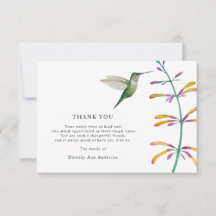 Kolibrie rouwbegrafenis bedankkaart