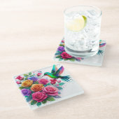 Kolibrie & Rozen Glazen Onderzetter (Schuin)