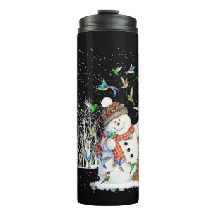 Kolibrie Sneeuwman Vrolijk Kerstfeest Thermosbeker