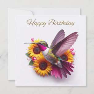 Kolibrie vliegend met bloemen Gefeliciteerd met je