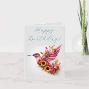 Kolibrie vliegend met bloemen Gelukkige verjaardag Kaart