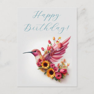 Kolibrie vliegt met bloemen Gefeliciteerd Briefkaart
