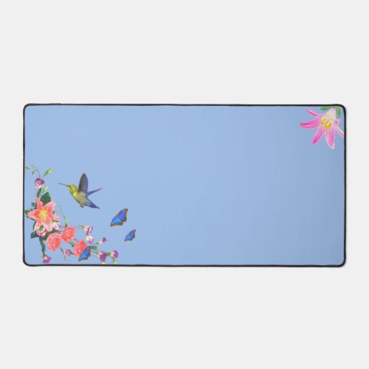 Kolibrie, Vlinders & Bloemen op Lichtblauw Bureaumat (Voorkant)