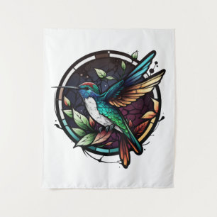 Kolibrie Vogelportret Glas in lood Art Wandkleed
