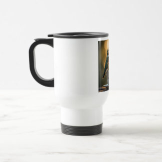 Kolibrie zittend op een koffiemok Reismok Reisbeker