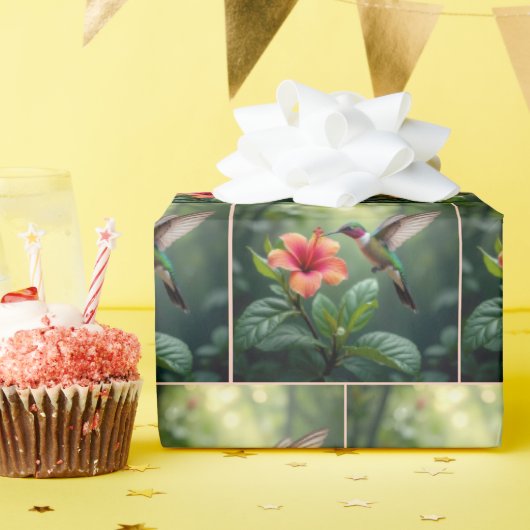 Kolibrie zweeft over een hibiscus cadeaupapier (Verjaardagsfeest)