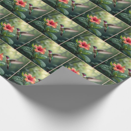 Kolibrie zweeft over een hibiscus cadeaupapier (Hoek)