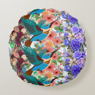 kolibriepatroon shirt, blauwe roos rond kussen