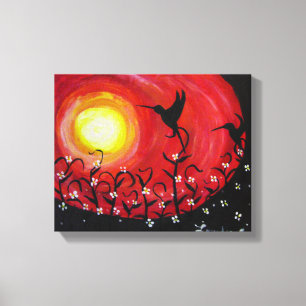 Kolibries bij zonsondergang canvas afdruk