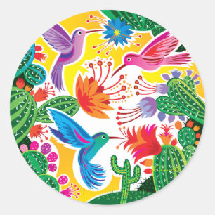 Kolibries en Bloeiende Cactussen Ronde Sticker