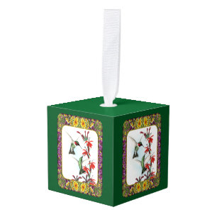 Kolibries en Bloemen #5 Kubus Ornament