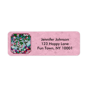 Kolibries en bloemen roze etiket