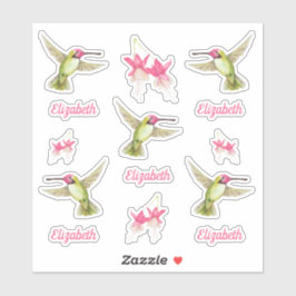 Kolibries en Fuchsia Bloesems Vinyl Sticker