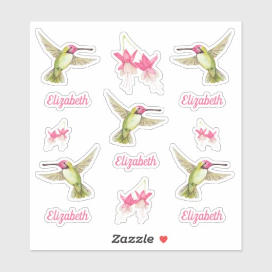 Kolibries en Fuchsia Bloesems Vinyl Sticker (Vel)