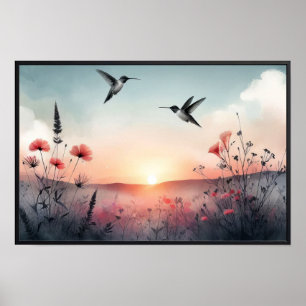 Kolibries en wilde bloemen met optioneel Lijst Poster