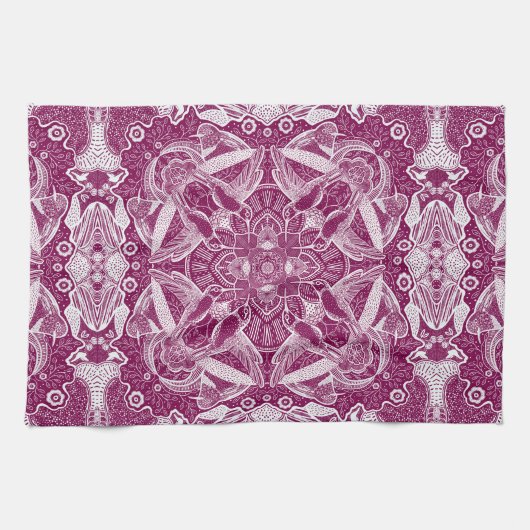 Kolibries Mandala | Achtergrondkleur kiezen Theedoek (Horizontaal)