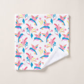 Kolibries Pastel Blauw Roze Vogel Patroon Ontwerp Bad Handdoek (Wasdoekje)