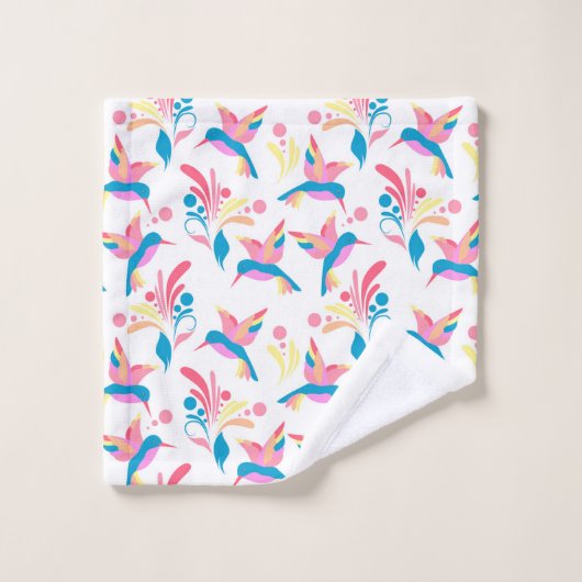 Kolibries Pastel Blauw Roze Vogel Patroon Ontwerp Bad Handdoek (Wasdoekje)