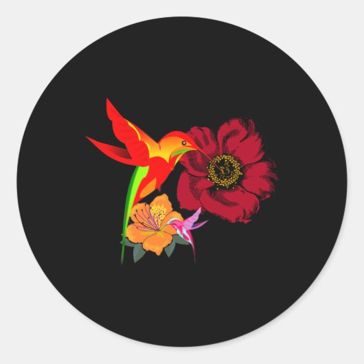 Kolibries voeden zich met bloemen Grafische kunst Ronde Sticker (Voorkant)
