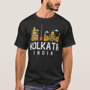 Kolkata India Stad Silhouet Kaart Reizen T-shirt
