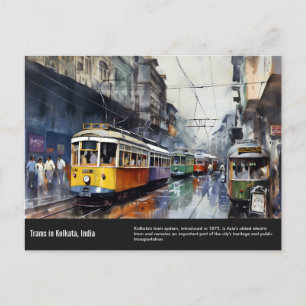 Kolkata Trams waterverf schilderij. Briefkaart